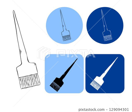 Hair coloring brush Salon logotype. Design for package, cosmetic, textile, cards. Tool for hairdressing salon, hair care. Silhouette sign for logo, print, pop art, boards, design, stickers Hair coloring brush Salon logotype. Design for package, cosmetic, textile, cards. Tool for hairdressing salon, hair care. Silhouette sign for logo, print, pop art, boards, design, stickers 129094301