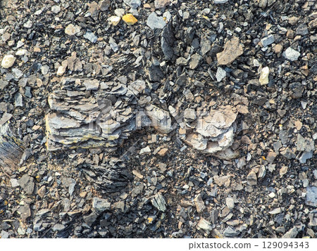 Tailings and waste sand in mined open pit coal quarry. Heavy erosion Tailings and waste sand in mined open pit coal quarry. Heavy erosion 129094343