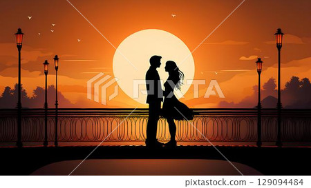 silhouette of couple at sunset silhouette of couple at sunset 129094484