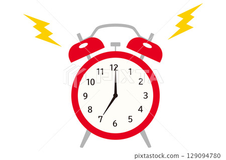 Red alarm clock at 7 o'clock Red alarm clock at 7 o'clock 129094780