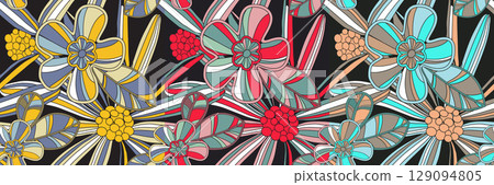 Retro floral vector background. Vintage groovy flowers. Modern pattern design for textile, wrapping paper 129094805