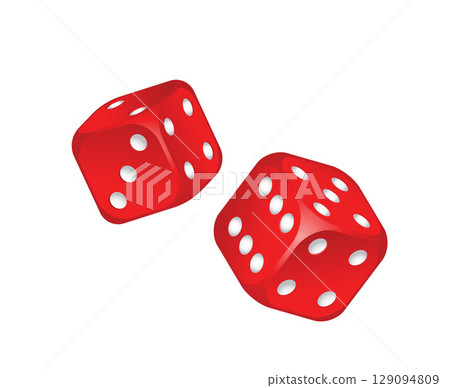 Casino Dice. Color Poker Cubes Isolated on White Background. 129094809
