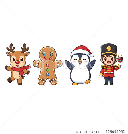 A anime-style cartoon Christmas costume, happy for Christmas. Transparent background. 129094962