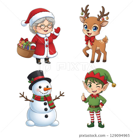 A anime-style cartoon Christmas costume, happy for Christmas. Transparent background. 129094965