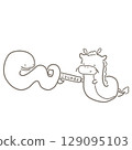 Tatsu passes on the baton of this year's zodiac sign in a relay race, while Snake receives it. Black and white 129095103