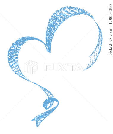 Blue ribbon heart drawn with crayons 129095390