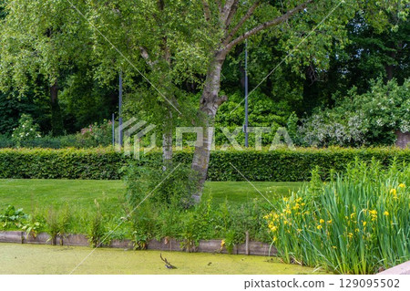 Beautiful view of the historic city center on river on a sunny day with blue sky, 129095502