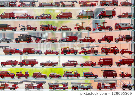Many fire trucks background 129095509