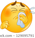 Sneezing or Crying Emoticon with Tissue 129095791