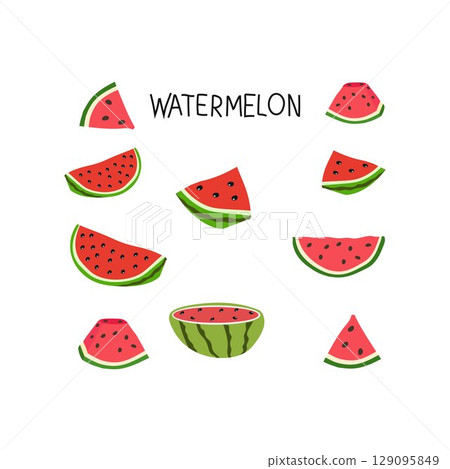 Watermelon Slice and Whole Fruit  129095849