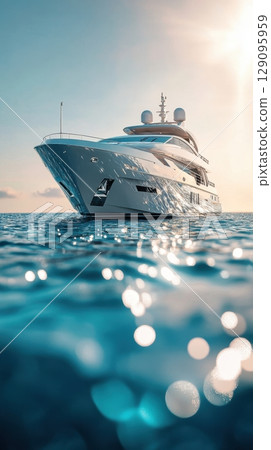Luxury yacht floating on calm waters Luxury yacht floating on calm waters 129095959