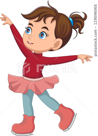 cute girl playing ice skating cartoon cute girl playing ice skating cartoon 129096068