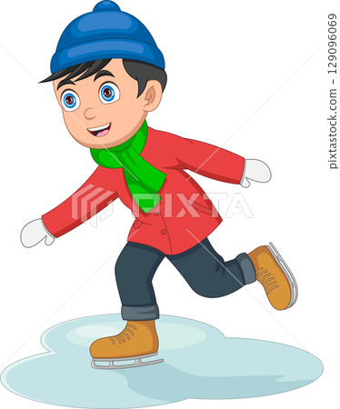 cute boy playing ice skating 129096069