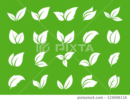 Branches leaves icons green hand drawn set 129096116
