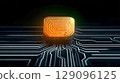 Close-up of a futuristic circuit board featuring a glowing keyhole symbolizing digital security and advanced technology 129096125