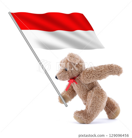 Monaco flag being carried by a cute teddy bear Monaco flag being carried by a cute teddy bear 129096456