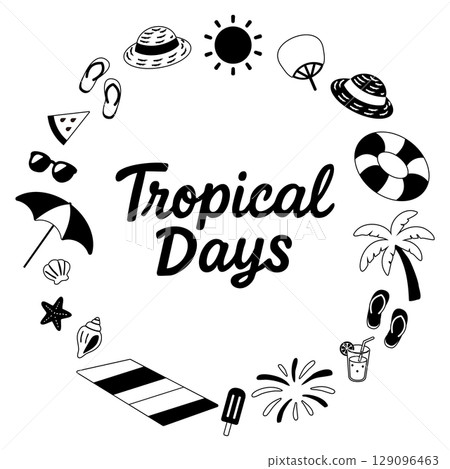 帶有英文短語的夏季圓形框架（熱帶日，單色） 129096463