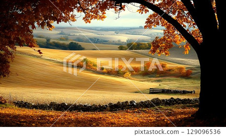 Golden autumn hills landscape scenic rural view fall foliage 129096536