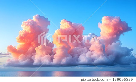 Pink cloudscape soft light fluffy texture serene atmosphere 129096559