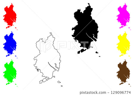Fukuyama city (Japan, Nihon-koku or Nippon-koku, Chugoku region) map vector illustration, scribble sketch Fukuyama-shi map 129096774