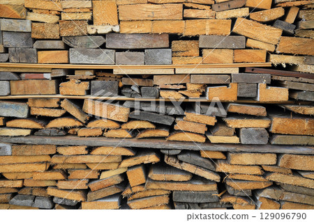 Background of old wooden boards sawn and beautiful laid out, natural close-up texture 129096790