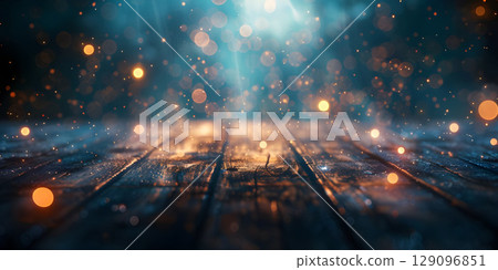 Warm bokeh blue tone vintage on wooden table - Ai Generated 129096851