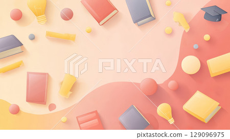 School background with gradient colors, notebooks, textbooks and other school items, school items wallpaper 129096975