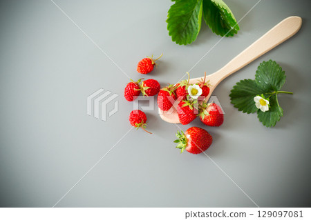 Ripe strawberries on a stylish gray surface Ripe strawberries on a stylish gray surface 129097081