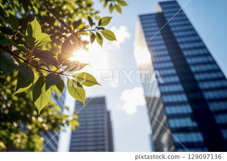 Green City: Sustainable Architecture with Nature and Sunlight. AI generated Green City: Sustainable Architecture with Nature and Sunlight. AI generated 129097136