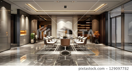Luxury Modern Office Meeting Room: Stylish Workspace, Modern Office Meeting Space - Ai Generated 129097782