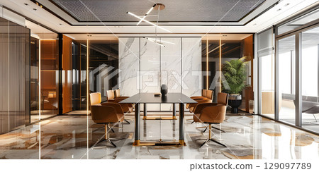 Luxury Modern Office Meeting Room: Stylish Workspace, Modern Office Meeting Space - Ai Generated 129097789