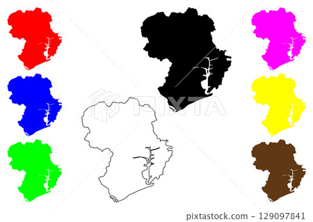 Kochi city (Japan, Nihon-koku or Nippon-koku, Shikoku region) map vector illustration, scribble sketch Kochi-shi map Kochi city (Japan, Nihon-koku or Nippon-koku, Shikoku region) map vector illustration, scribble sketch Kochi-shi map 129097841