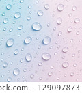 Water drops on a blue and pink background. Water drops on a glass surface. 129097873