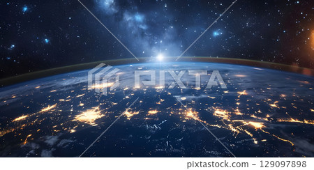 Space View of Telecommunication Network background, Futuristic Background, Telecom Network - Ai Generated 129097898