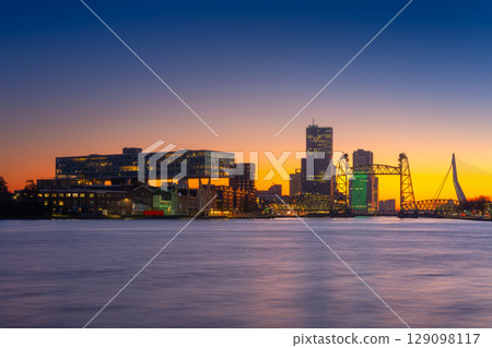 Rotterdam, The Netherlands. View at the city center. Panoramic view. Cityscape in the evening. 129098117