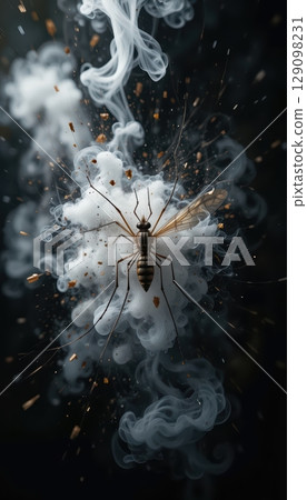 Mosquito Exploding Amidst Smoke and Debris High-Speed Action Shot 129098231