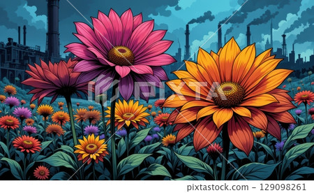 Bold Floral Portraits Against a Dark Industrial Backdrop 129098261
