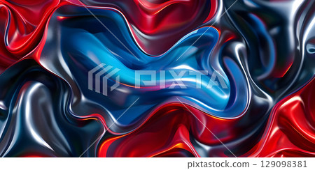 Abstract background of red, blue and black liquid paint with waves - Ai Generated 129098381