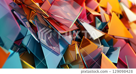 Abstract 3d rendering of chaotic polygonal background, Multicolor low poly shape - Ai Generated Abstract 3d rendering of chaotic polygonal background, Multicolor low poly shape - Ai Generated 129098428