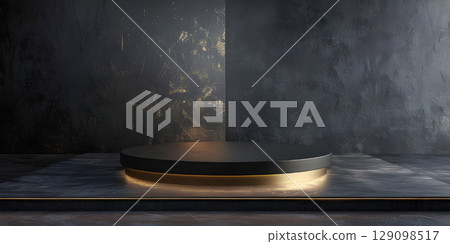 3d rendering of podium for product display in minimal style with black marble wall background - Ai Generated 129098517