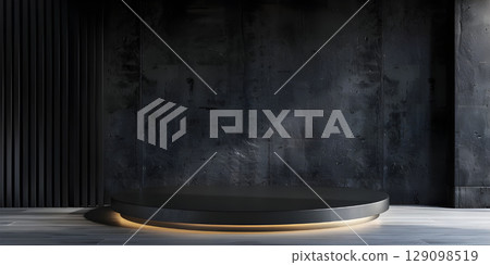 3d rendering of podium for product display in minimal style with black marble wall background - Ai Generated 129098519