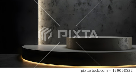 3d rendering of podium for product display in minimal style with black marble wall background - Ai Generated 129098522