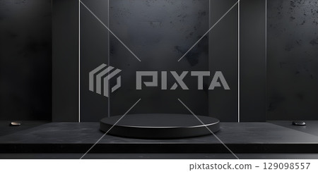 3d rendering of podium for product display in minimal style with black marble wall background - Ai Generated 129098557