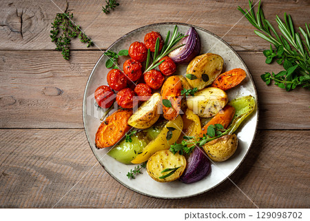Organic oven roasted vegetables 129098702
