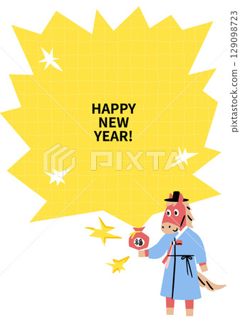 Red horse character wearing hanbok sending New Year greetings illustration Red horse character wearing hanbok sending New Year greetings illustration 129098723