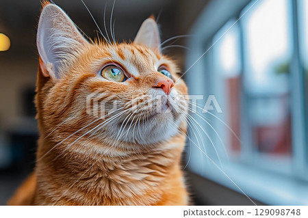 Veterinary check-up for a fluffy cat at a clinic with a caring professional 129098748