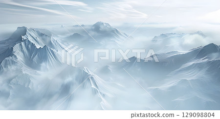 Panoramic view of the mountains covered with snow in winter - Ai Generated 129098804