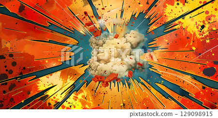 Comic book explosion background, Abstract grunge background with splashes and blot - Ai generated 129098915