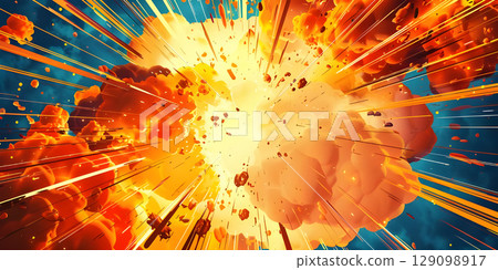 Comic book explosion background, Abstract grunge background with splashes and blot - Ai generated 129098917