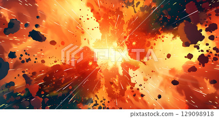 Comic book explosion background, Abstract grunge background with splashes and blot - Ai generated 129098918